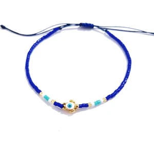 Funny Takı Beyaz Mineli Nazar Boncuklu Minik Kaplumbağa Miyuki ( Büyük  Boy Boncuklu) Bileklik