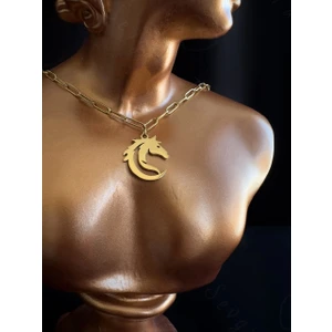 Sevgili Takı Paperclip(Ataş) Model Zincir At Charmlı Gold Çelik Kolye | Tulpar Serisi