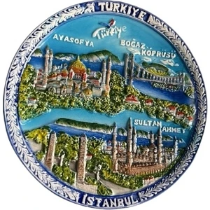 Ony Yapım Istanbul Simgeleri Görselli Kabartmalı Küçük Boy Dekor Duvar Tabak