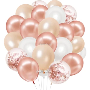 Parti Pera 40 Adet Balon Metalik Rose Gold Ten Rengi Beyaz Balon Zincir Balon Buketi Doğum Günü Balon Seti