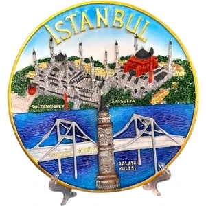 Ony Yapım Istanbul Simgeleri Görselli ve Yazılı Kabartmalı Küçük Boy Dekor Tabak