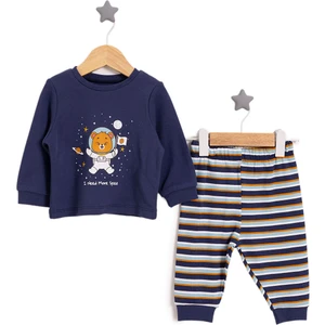 Bisiklet Yaka Astronot Hayvan Desenli Pijama Takımı Erkek Bebek