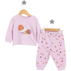 Bisiklet Yaka Salyangoz Desen Pijama Takımı Kız Bebek