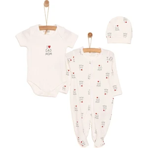 Yenidoğan Baby Mom&dad Kendinden Eldivenli Tulum-Body-Şapka 3lü Set Unisex