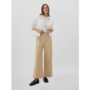 Kadın Bej Mid Rise Easy Wide-Leg Khaki Pantolon