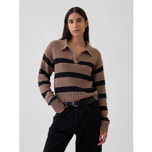 Kadın Kahverengi Polo Yaka Crop Kazak