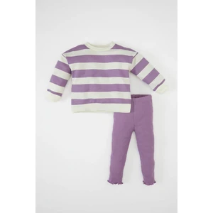 Kız Bebek 2'li Takım Çizgili Bisiklet Yaka Sweatshirt Beli Lastikli Tayt D1674A524AU