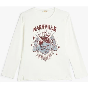 Tişört Uzun Kollu Bisiklet Yaka Baskı Detaylı Pamuklu