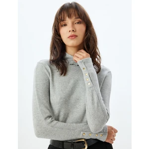 Balıkçı Yaka Tişört Yumuşak Dokulu Uzun Kollu Manşetleri Düğme Detaylı