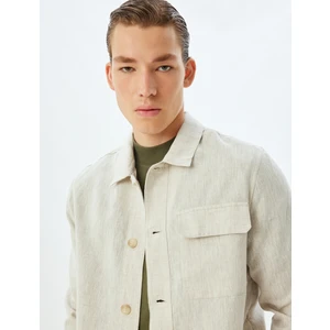 Keten Karışımlı Gömlek Ceket Düğmeli Kapaklı Cep Detaylı