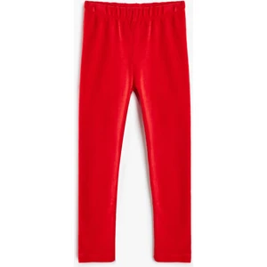 Kadife Tayt Kız Çocuklar İçin Yüksek Bel Lastikli Rahat Fitilli Kırmızı