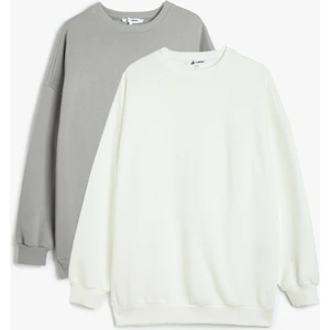2'li Oversize Sweatshirt Seti Çok Renkli Bisiklet Yaka Şardonlu
