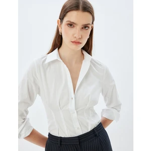 Poplin Gömlek Önden Çift Pens Detaylı Uzun Kolluk Pamuklu