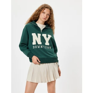 Yarım Fermuarlı Sweatshirt Oversize Kolej Baskılı