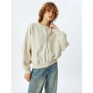 Oversize Fermuarlı Sweatshirt Dikiş Detaylı Bisiklet Yaka