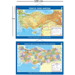 LRS Store Büyük Türkiye Haritası 70X100 cm Çift Taraflı Çıtalı Askılı Hem Siyasi Hem Fiziki