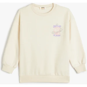 Sweatshirt Uzun Kollu Bisiklet Yaka Baskı Detaylı Şardonlu