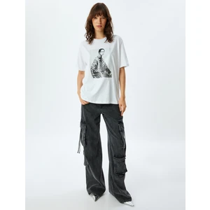 Fotoğraf Baskılı Tişört Kısa Kollu Bisiklet Yaya Pamuklu