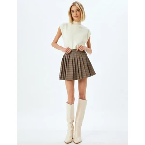 Pileli Mini Etek Yüksek Bel