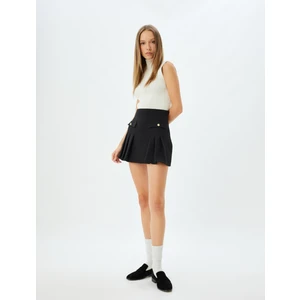 Mini Tüvit Etek Pileli Yüksek Bel Düğme Detaylı A Kesim