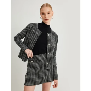 Tüvit Ceket Yuvarlak Yaka Kapaklı Cep Detaylı Düğmeli