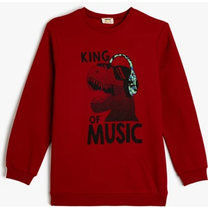 Dinozor Baskılı Sweatshirt Bisiklet Yaka