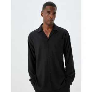 Basic Gömlek Uzun Kollu Devrik Yaka Cep Detaylı Düğmeli