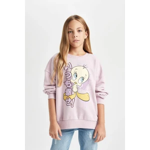 Kız Çocuk Looney Tunes Baskılı Oversize Geniş Kalıp Bisiklet Yaka Sweatshirt D2983A824AU