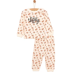 Bisiklet Yaka  Vişne Desenli Kız Bebek Pijama Takımı