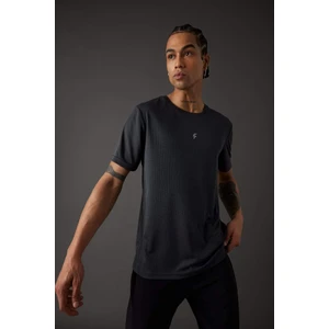 Slim Fit Bisiklet Yaka Baskılı Kısa Kollu Sporcu Tişört Antrasit