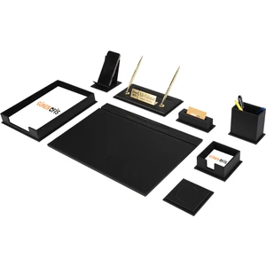 Güner Ofis Deri Sümen Takımı Siyah 10 Parça Tekli Evrak Raflı İsimlik