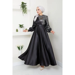 Ayşe Melek Tasarım Kadın Moda Giyim Tesettür Abiye Pul Saten Elbise 2755
