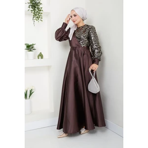 Ayşe Melek Tasarım Kadın Moda Giyim Tesettür Abiye Pul Saten Elbise 2755