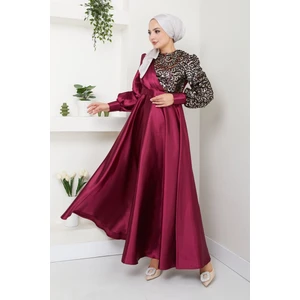 Ayşe Melek Tasarım Kadın Moda Giyim Tesettür Abiye Pul Saten Elbise 2755