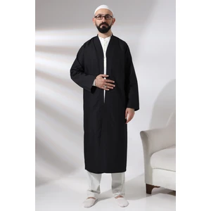 İhvan Online Siyah Erkek Namaz Elbisesi V Yaka Düğmesiz Önü Açık Namaz Cübbesi