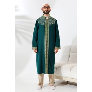 İhvan Online Yeşil Hakim Yaka Erkek Namaz Elbisesi Şerit Nakış Işlemeli Imam Cübbesi