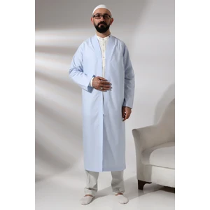 İhvan Online Mavi Erkek Namaz Elbisesi V Yaka Düğmesiz Önü Açık Namaz Cübbesi