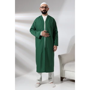 İhvan Online Yeşil Erkek Namaz Elbisesi V Yaka Düğmesiz Önü Açık Namaz Cübbesi