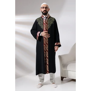 İhvan Online Siyah Hakim Yaka Erkek Namaz Elbisesi Şerit Nakış Işlemeli Imam Cübbesi