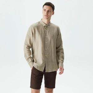 Erkek Bej Classic Fit Uzun Kollu Keten Gömlek W35101T.1FS