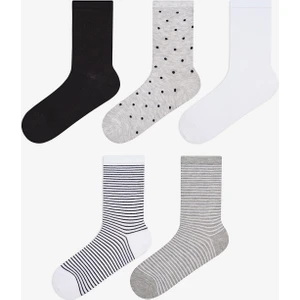 Stripe Dot 5li Gri Çok Renkli Soket Çorap