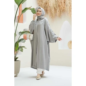6465-DENIM Kapşonlu Yarasa Tunik Gri