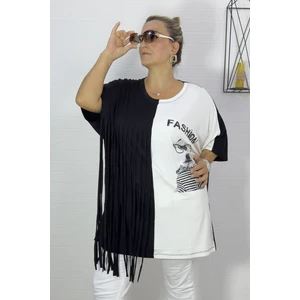 Yagmur Beren Püskül Detaylı Yarasa Kol Asimetrik Kesim Büyük Beden Bluz Tunik