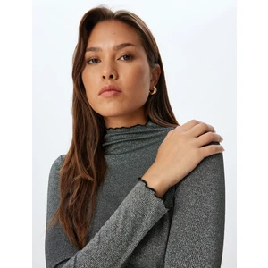 Metalik Tişört Dik Yaka Uzun Kollu Slim Fit