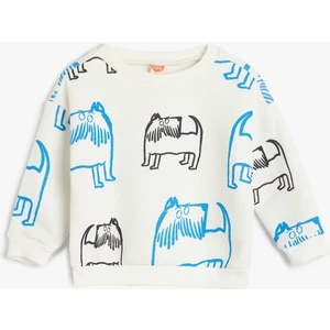 Sweatshirt Bisiklet Yaka Köpek Baskılı Uzun Kollu Pamuklu