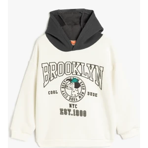Kapşonlu Sweatshirt Şehir Baskılı Uzun Kollu Şardonlu Pamuklu