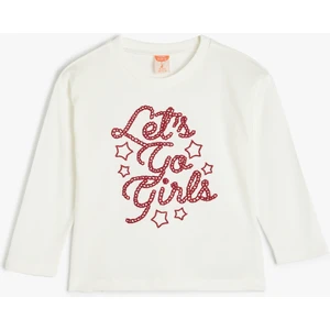 T-Shirt Slogan Baskılı Uzun Kollu Bisiklet Yaka Pamuklu