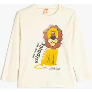 T-Shirt Uzun Kollu Bisiklet Yaka Kaplan Baskı Detaylı