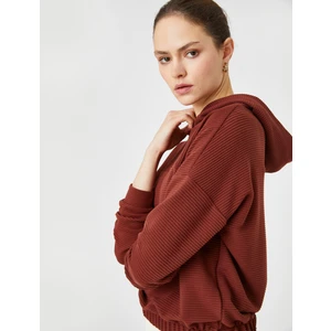 Kapüşonlu Sweatshirt Beli Lastikli Çizgili