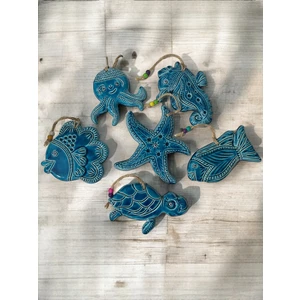 Artistic Quality 6 Adet El Yapımı Balık, Kaplumbağa, Deniz Yıldızı, Ahtapot Tasarımlı Kapı - Duvar - Bahçe Süsü